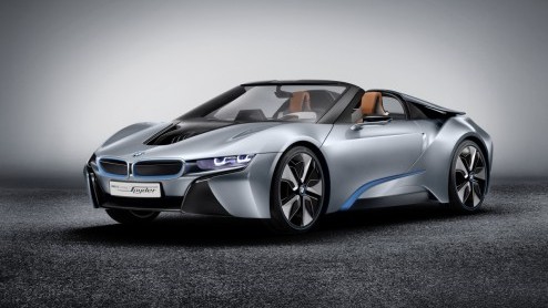BMW onthult de BMW i8 Concept Spyder. Na de BMW i3 Concept en de BMW i8 Concept het derde studiemodel van BMW i. De hightech open tweezitter beleeft op 23 april op de Beijing Motor Show zijn wereldpre
