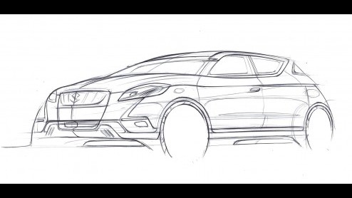 Suzuki maakt zich op voor een wereldprimeur, die zal worden getoond op de Autosalon van Parijs. De Japanners komen met de S-Cross en dit is de schets ervan. Update: en nu komt daar een teaserfoto bij.