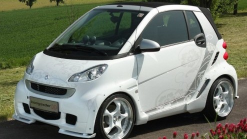 Voor wie denkt in een elektrische smart niet serieus genomen te worden heeft Konigseder een heel ander uiterste. Deze firma ontwikkelde een bodykit voor het kleintje, waardoor het schattige er direct 