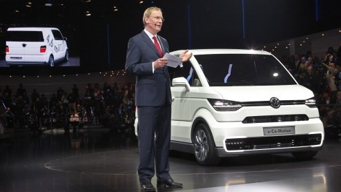 De Volkswagen e-Co-Motion is een elektrisch aangedreven bedrijfswagen met modulair accuconcept.