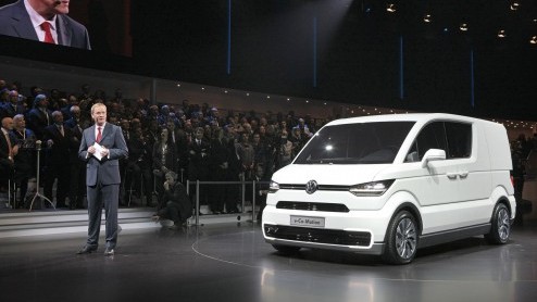 De Volkswagen e-Co-Motion is een elektrisch aangedreven bedrijfswagen met modulair accuconcept.